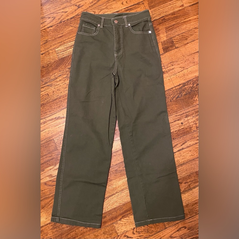 Tilly’s Full Tilt Jeans Olive Green High Waist Wide Leg